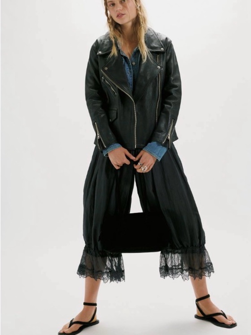 Free People WTF *$698* Jealousy Leather Moto Jacket Washed Black XS NWT - Picture 5 of 8